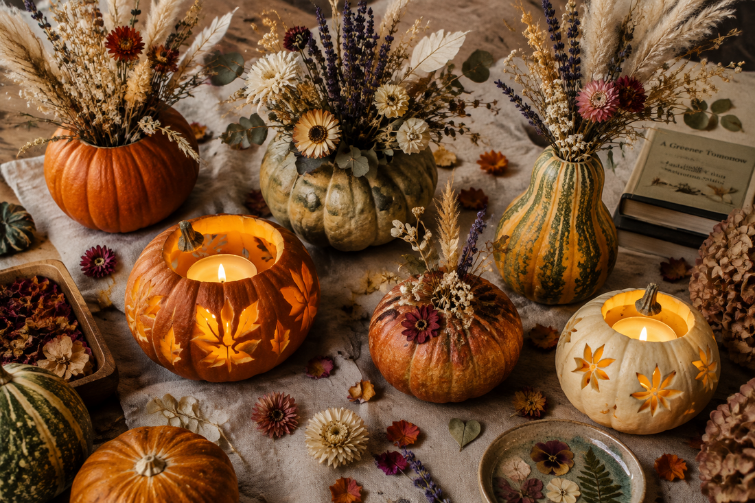  zero waste pumpkin ideas after Thanksgiving with dried flowers